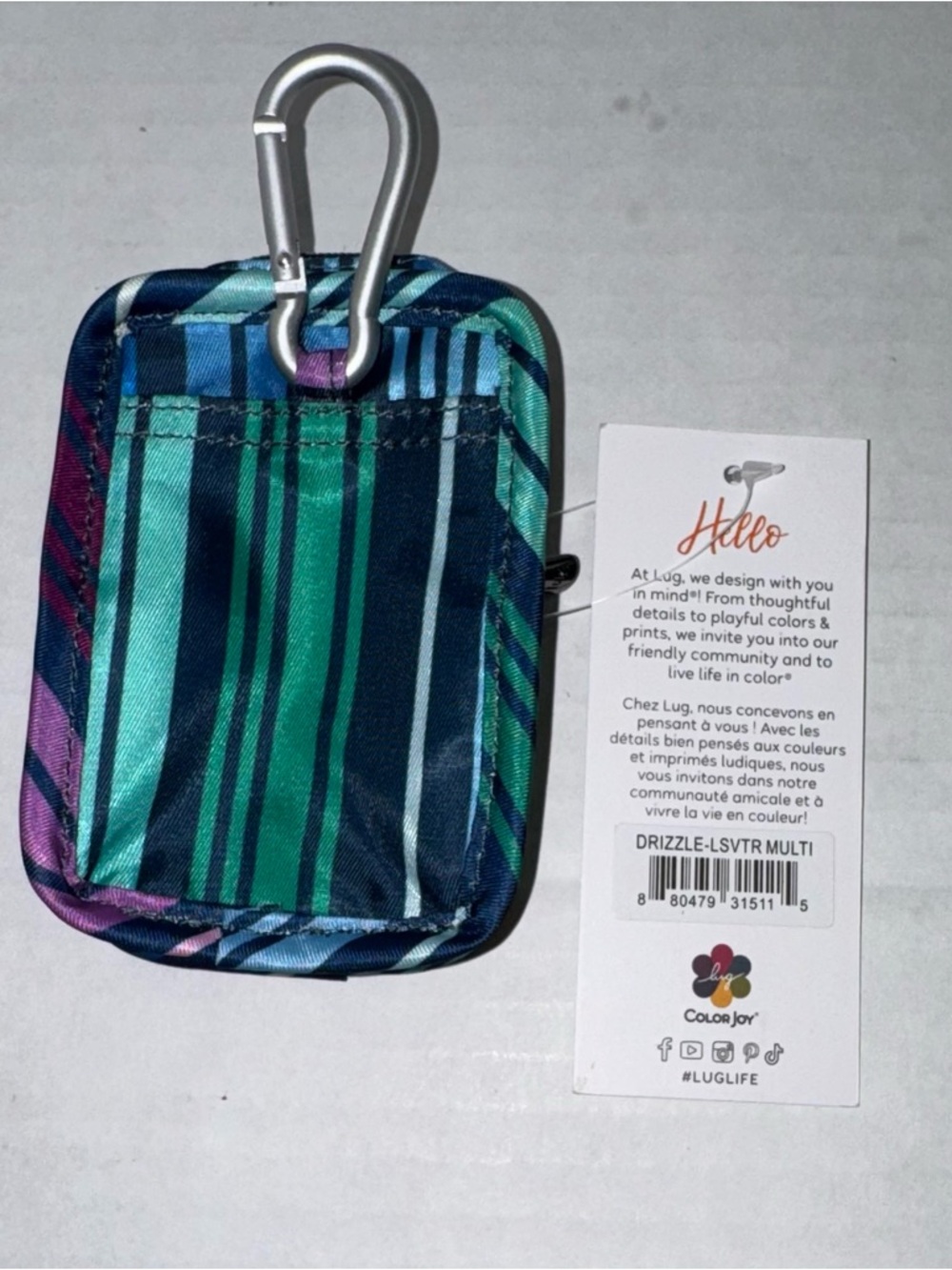 Lug Drizzle Mini Zip Storage Pouch Love Stripe Multi NWT NEW - Picture 2 of 5